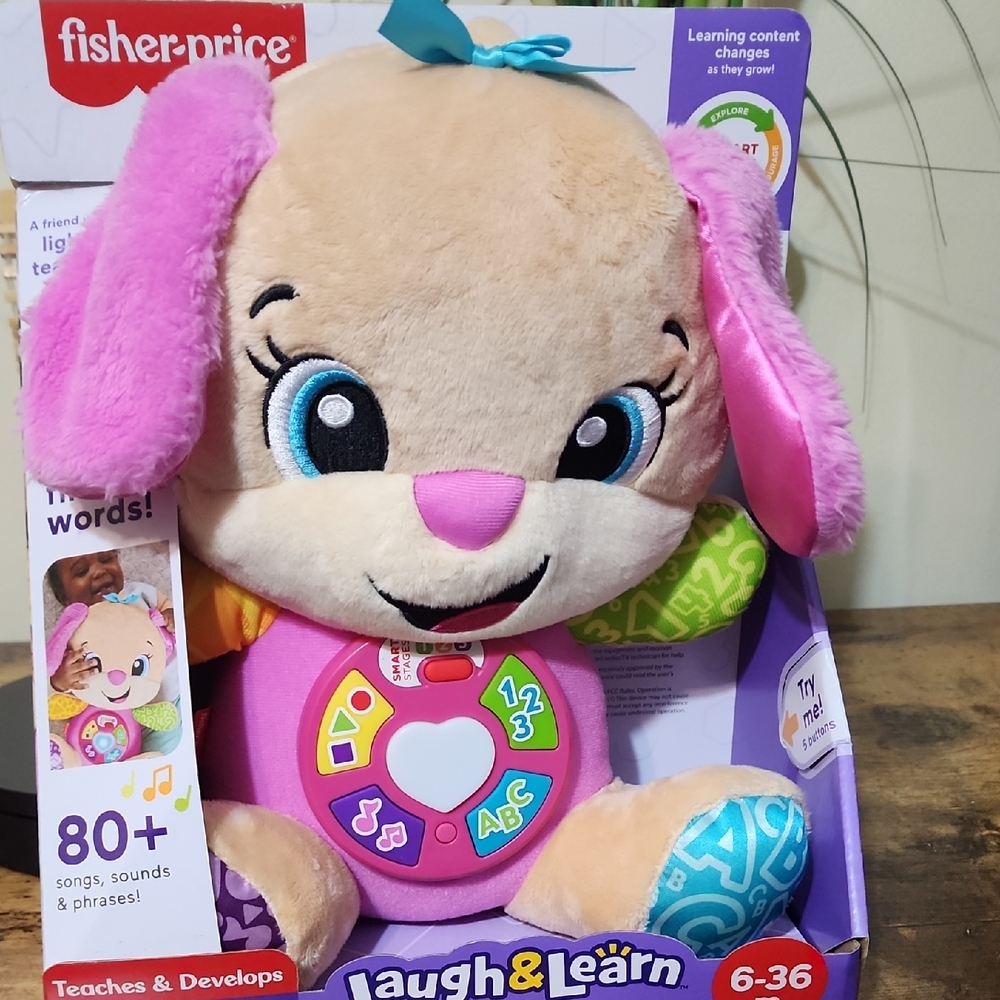 Fisher-Price Laugh & Learn Plush Puppy with Pink and Blue Accents